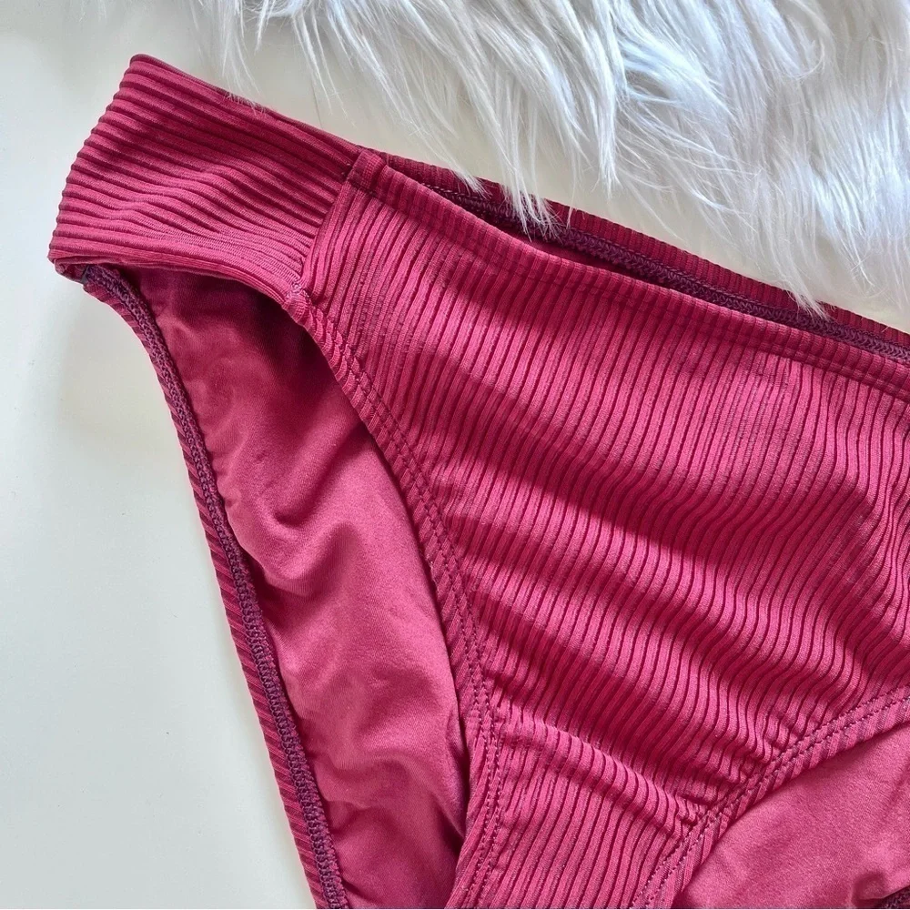 La Blanca Sun Sation Side Shirred Ribbed Burgundy Bikini Swim Bottoms